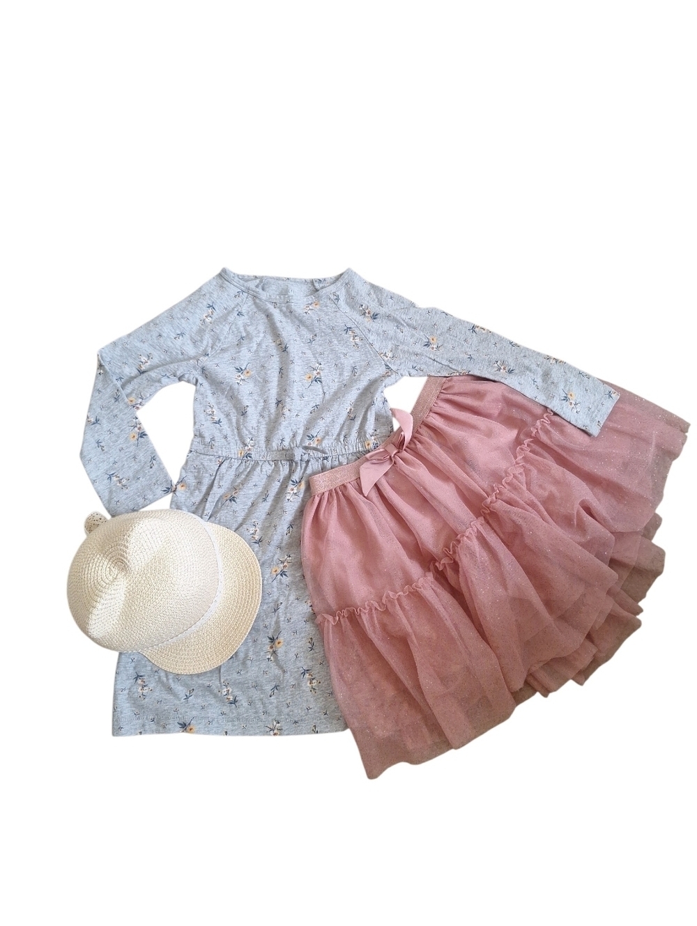 H&M Girls Pink Glitter Tule Skirt, Dress And Sun Hat Bundle Size M